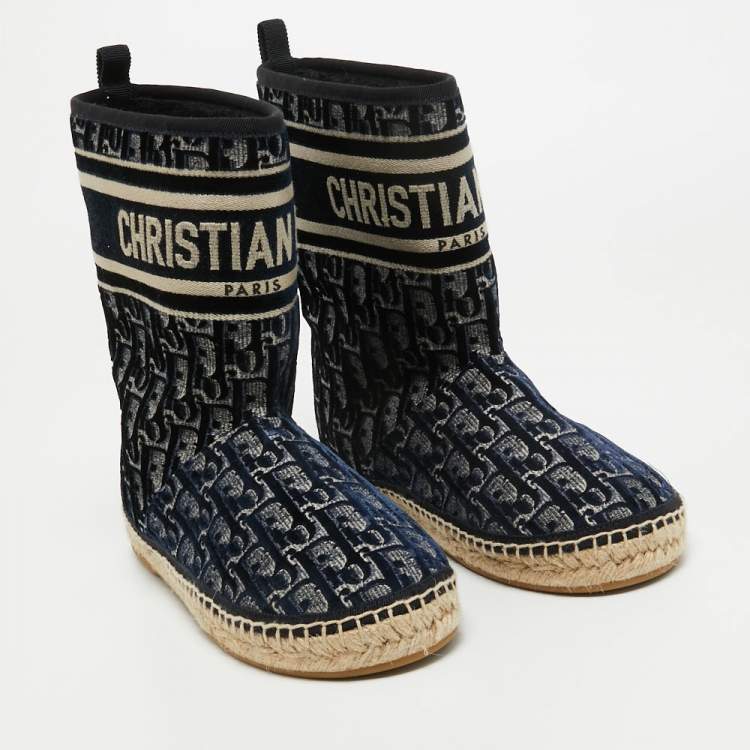 Pre Owned Dior Navy Blue Velvet and Canvas Granville Snow Boots Size 37