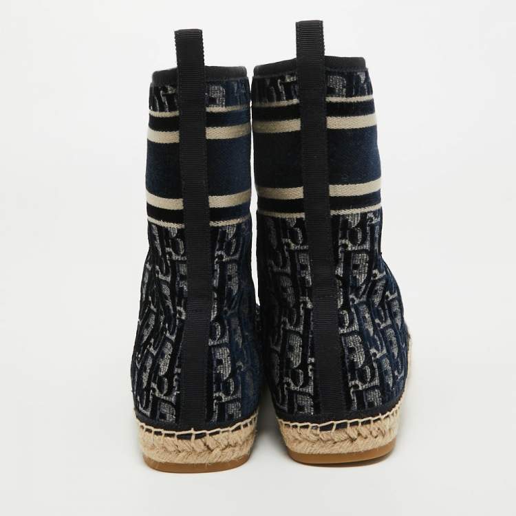 Pre Owned Dior Navy Blue Velvet and Canvas Granville Snow Boots Size 37