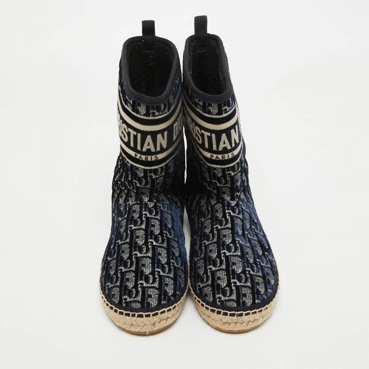Pre Owned Dior Navy Blue Velvet and Canvas Granville Snow Boots Size 37