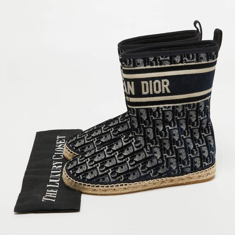 Pre Owned Dior Navy Blue Velvet and Canvas Granville Snow Boots Size 37