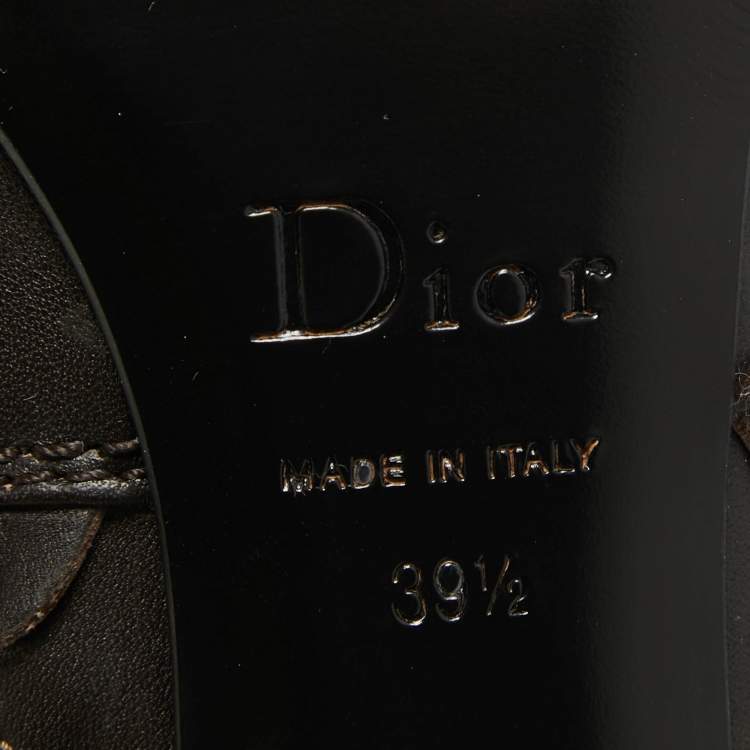 Pre Owned Dior Brown Leather Embellished Knee Length Boots Size 39.5