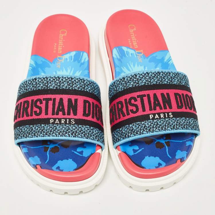 مملوكة مسبقًا Dior Multicolor Canvas Dway Flat Slides Size 36.5