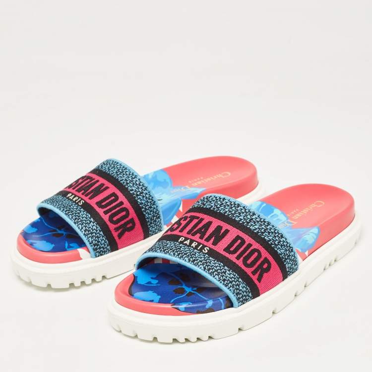 مملوكة مسبقًا Dior Multicolor Canvas Dway Flat Slides Size 36.5