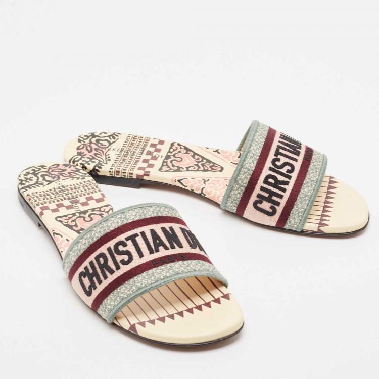 Pre Owned Dior Multicolor Canvas Dway Flat Slides Size 39 