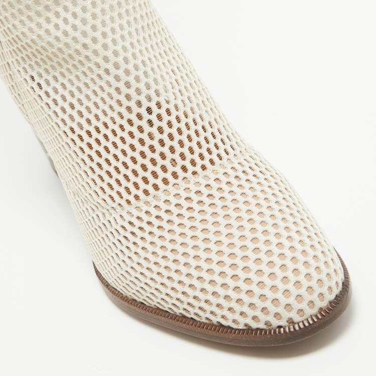 Pre Owned Dior Cream Mesh and Leather Knee Length Boots Size 39