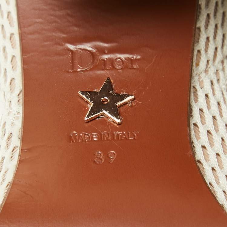 Pre Owned Dior Cream Mesh and Leather Knee Length Boots Size 39