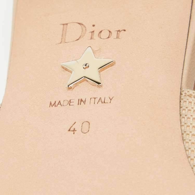 Pre Owned Dior Beige/White Fabric J'Adior Slingback Flats Size 40