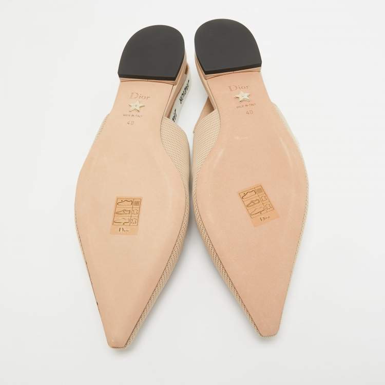 Pre Owned Dior Beige/White Fabric J'Adior Slingback Flats Size 40