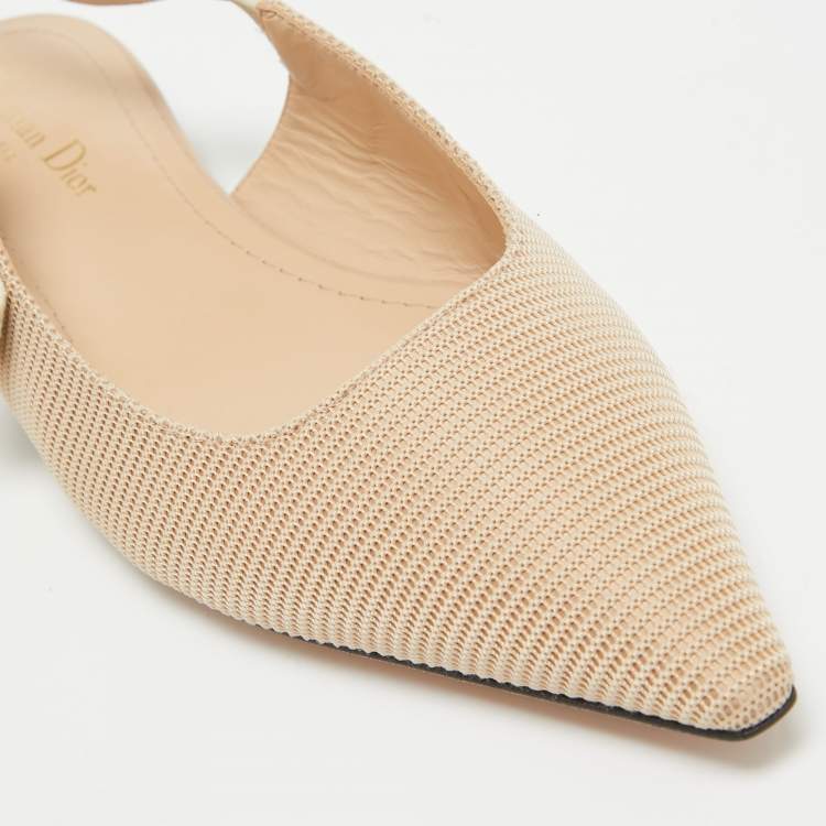 Pre Owned Dior Beige/White Fabric J'Adior Slingback Flats Size 40