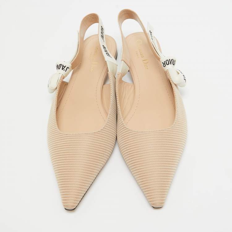 Pre Owned Dior Beige/White Fabric J'Adior Slingback Flats Size 40