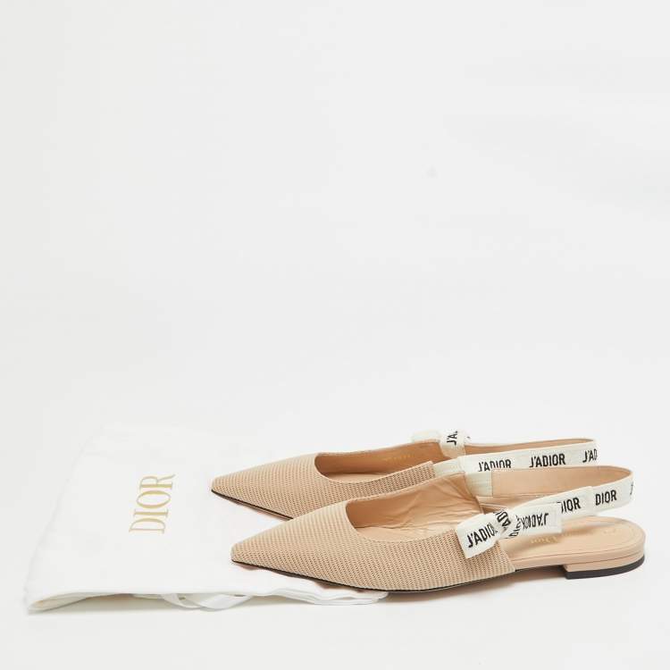 Pre Owned Dior Beige/White Fabric J'Adior Slingback Flats Size 40