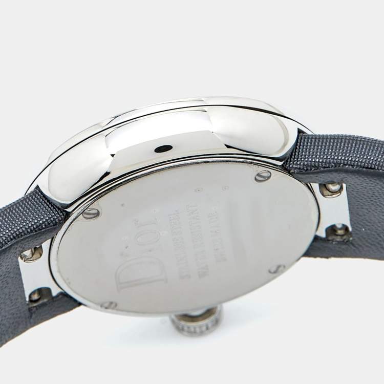 Pre Owned Dior Black Stainless Steel Diamond Satin La D De Dior CD043114A002 Women Wristwatch 25 mm