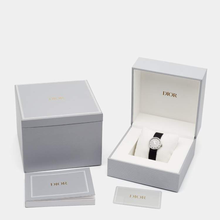 Pre Owned Dior Black Stainless Steel Diamond Satin La D De Dior CD043114A002 Women Wristwatch 25 mm