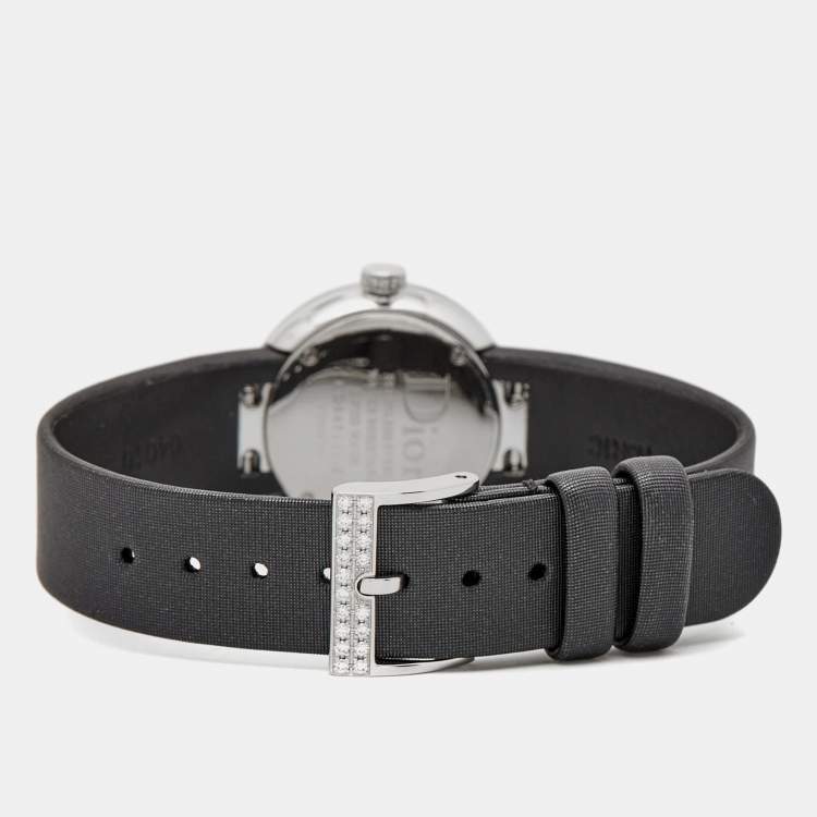 Pre Owned Dior Black Stainless Steel Diamond Satin La D De Dior CD043114A002 Women Wristwatch 25 mm