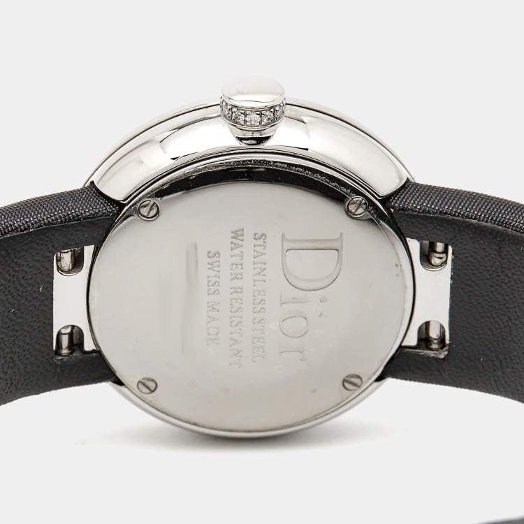 Pre Owned Dior Black Stainless Steel Diamond Satin La D De Dior CD043114A002 Women Wristwatch 25 mm