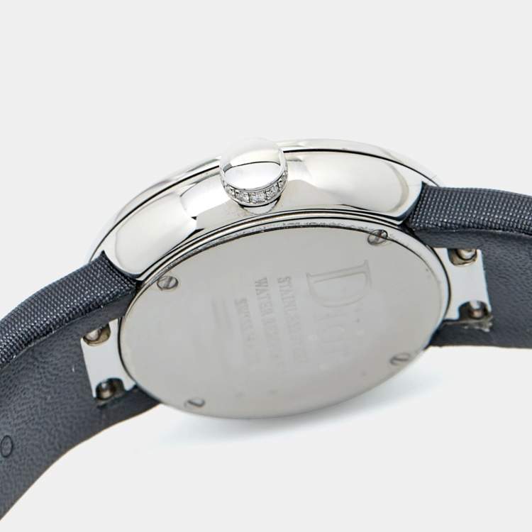 Pre Owned Dior Black Stainless Steel Diamond Satin La D De Dior CD043114A002 Women Wristwatch 25 mm