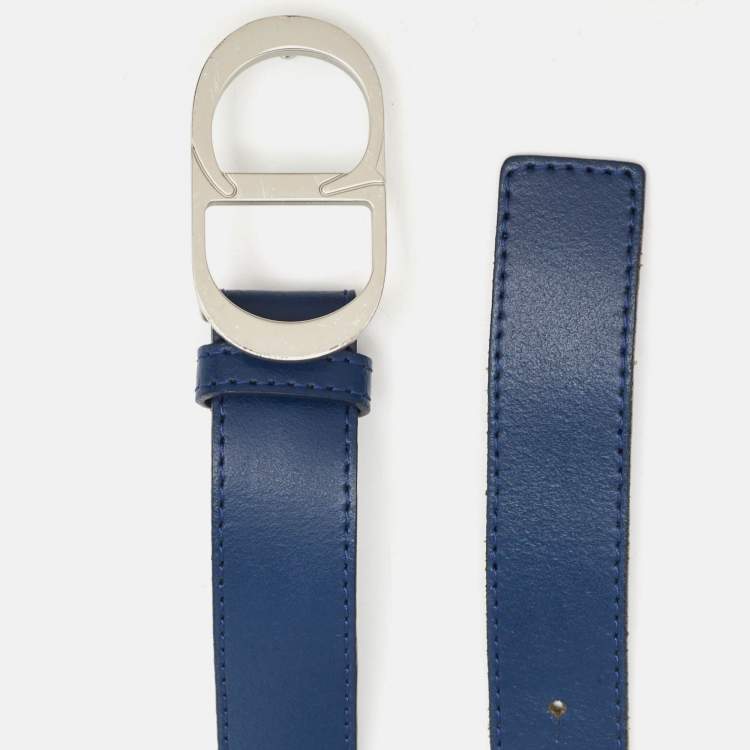مملوكة مسبقًا Dior Blue Leather CD Icon Belt 65CM