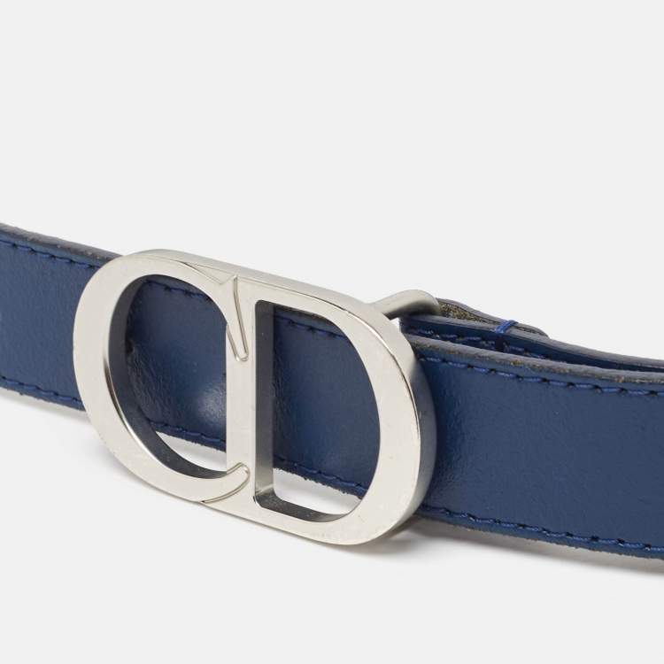 مملوكة مسبقًا Dior Blue Leather CD Icon Belt 65CM