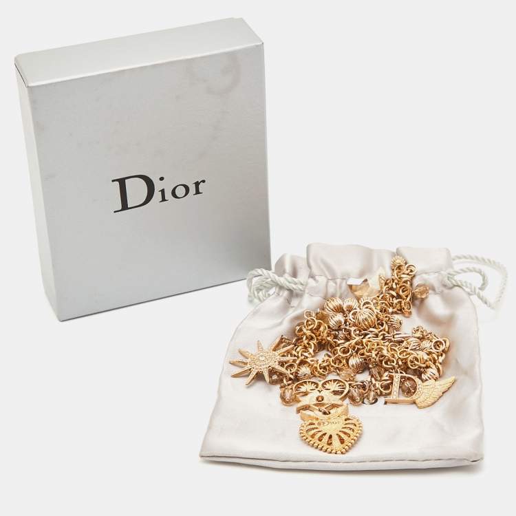Pre Owned Dior Crystals Beads Gold Tone Necklace