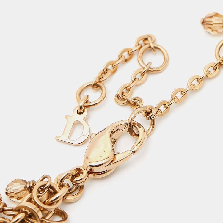 Pre Owned Dior Crystals Beads Gold Tone Necklace
