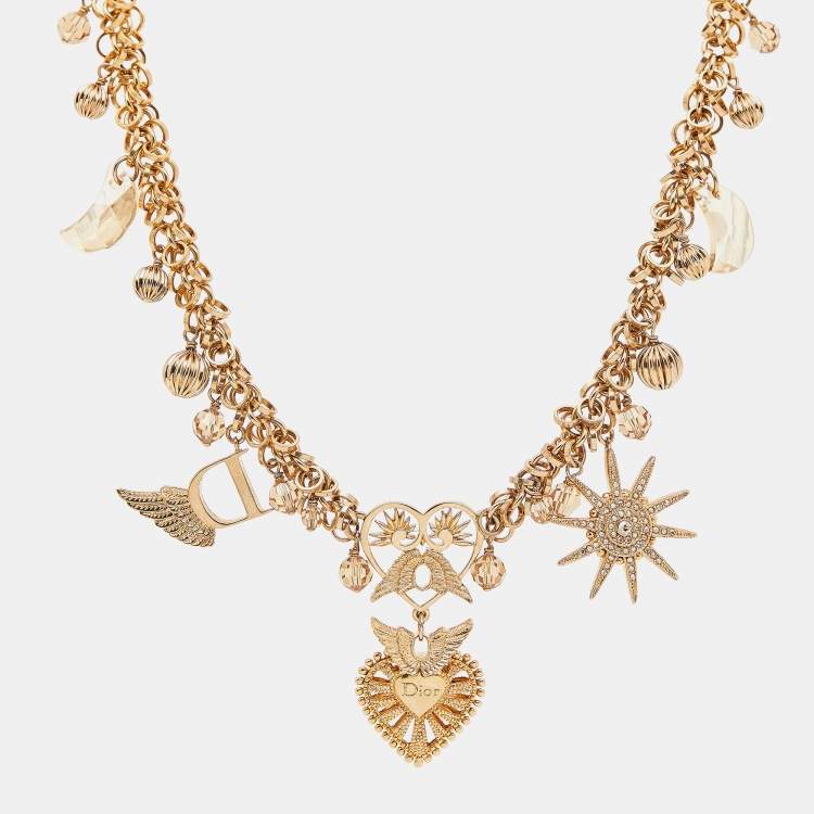 Pre Owned Dior Crystals Beads Gold Tone Necklace