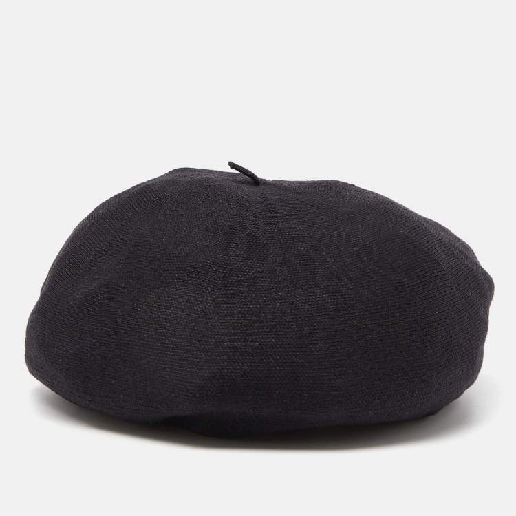 Pre Owned Dior Black Logo Detail Linen Beret Hat