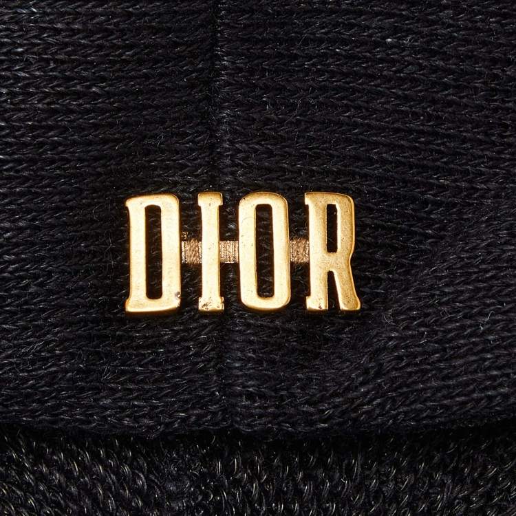 Pre Owned Dior Black Logo Detail Linen Beret Hat