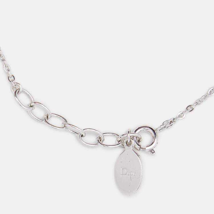 Pre Owned Dior CD Crystals Silver Tone Charm Bracelet