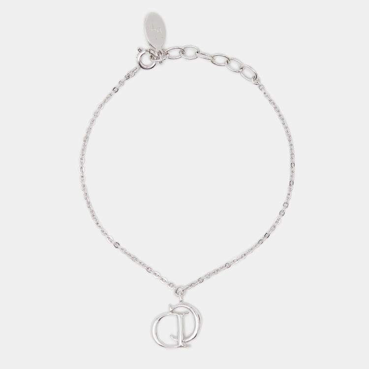 Pre Owned Dior CD Crystals Silver Tone Charm Bracelet