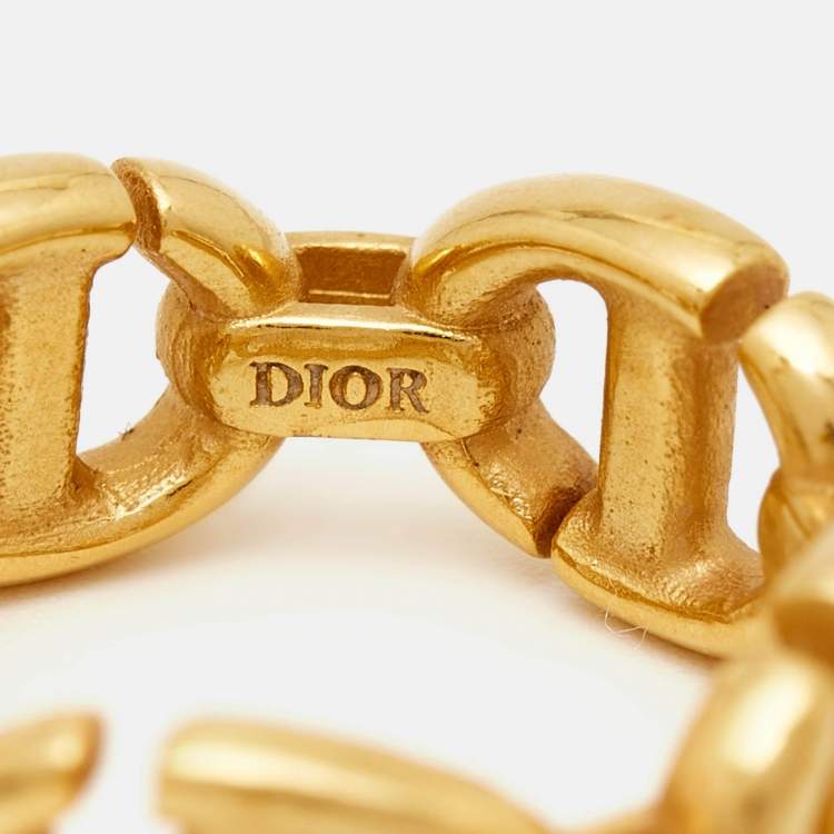 Pre Owned Dior CD Navy Gold Tone Ring Size 51
