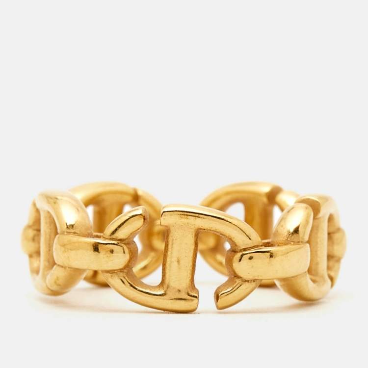 Pre Owned Dior CD Navy Gold Tone Ring Size 51