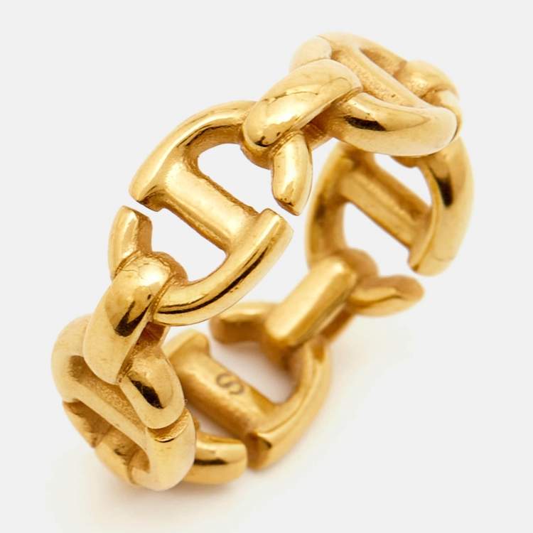 Pre Owned Dior CD Navy Gold Tone Ring Size 51