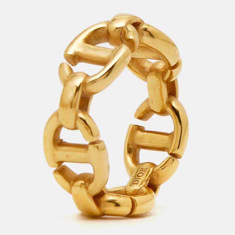 Pre Owned Dior CD Navy Gold Tone Ring Size 51