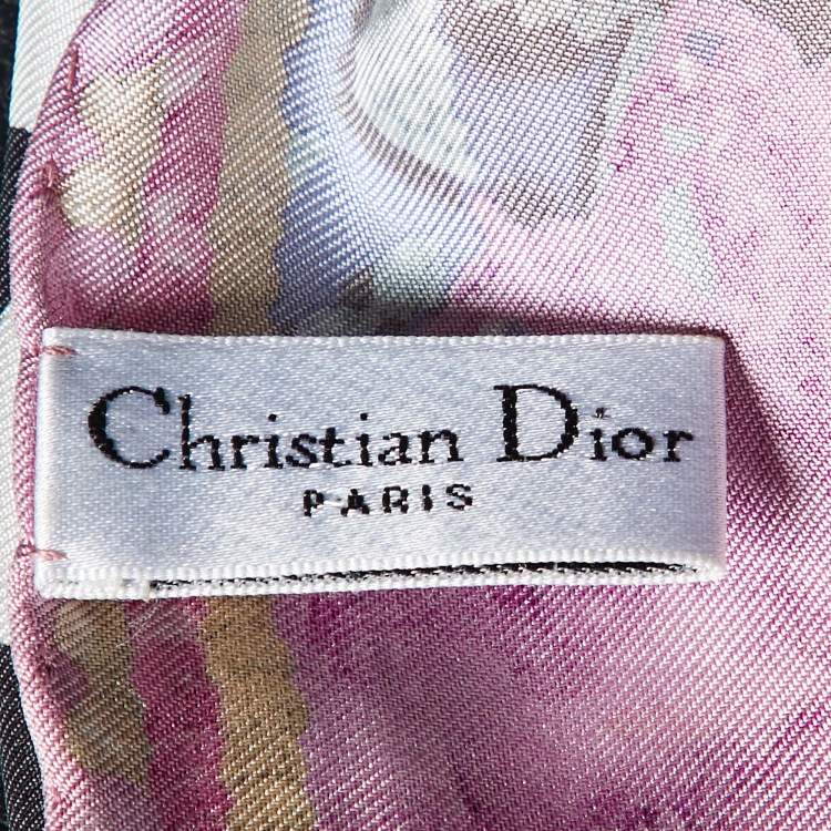 Pre Owned Dior Pink Jewel & Animal Grid Print Silk Scarf