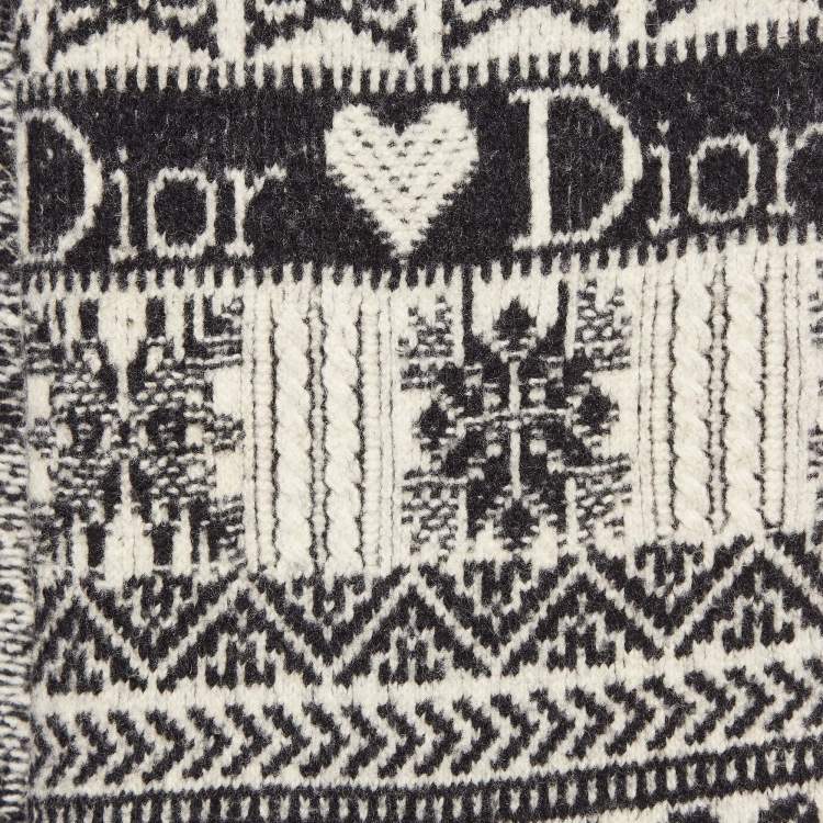 Pre Owned Dior Monochrome Patterned Knit Wool Scarf