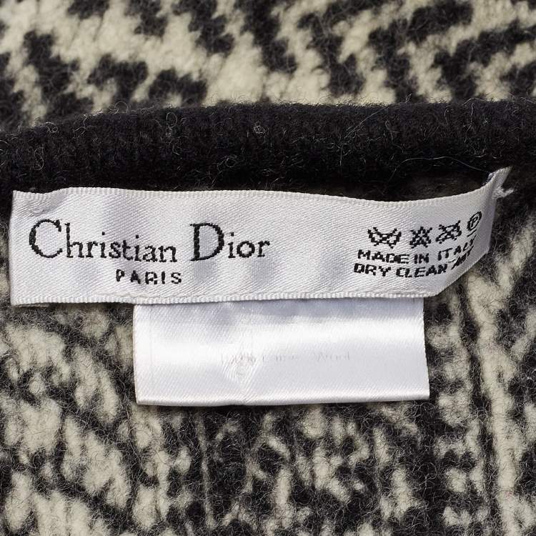 Pre Owned Dior Monochrome Patterned Knit Wool Scarf