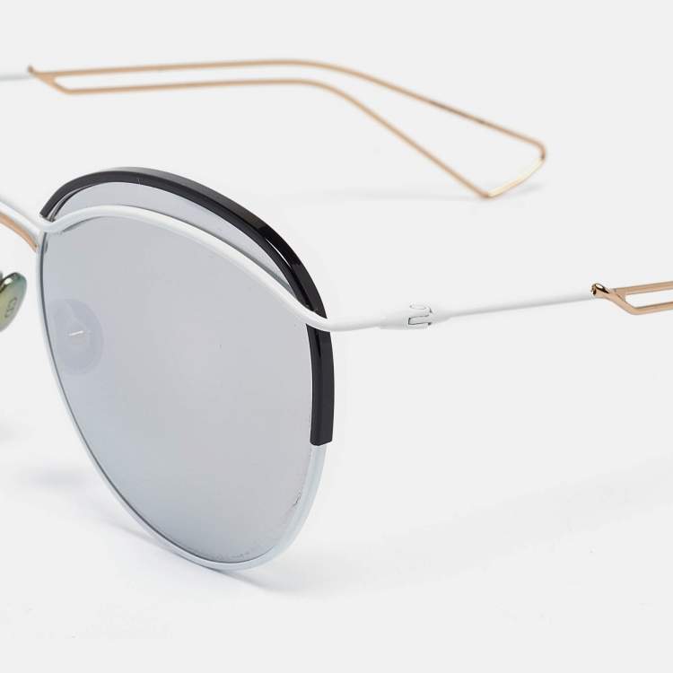 Pre Owned Dior White/Grey Mirrored DiorRound Aviator Sunglasses