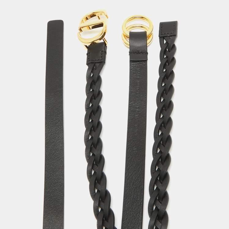 Pre Owned Dior Black Leather CD Double Braided Buckle Belt 80CM
