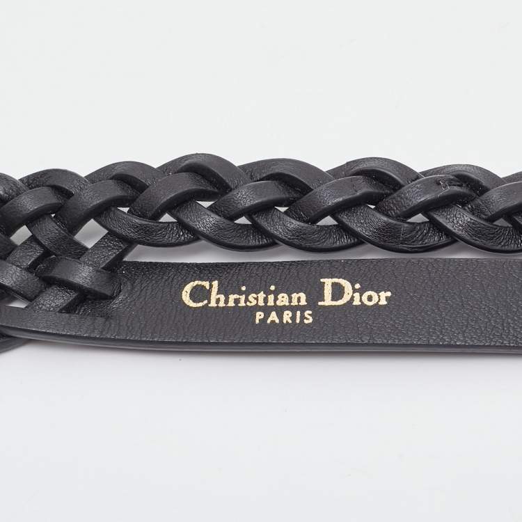Pre Owned Dior Black Leather CD Double Braided Buckle Belt 80CM