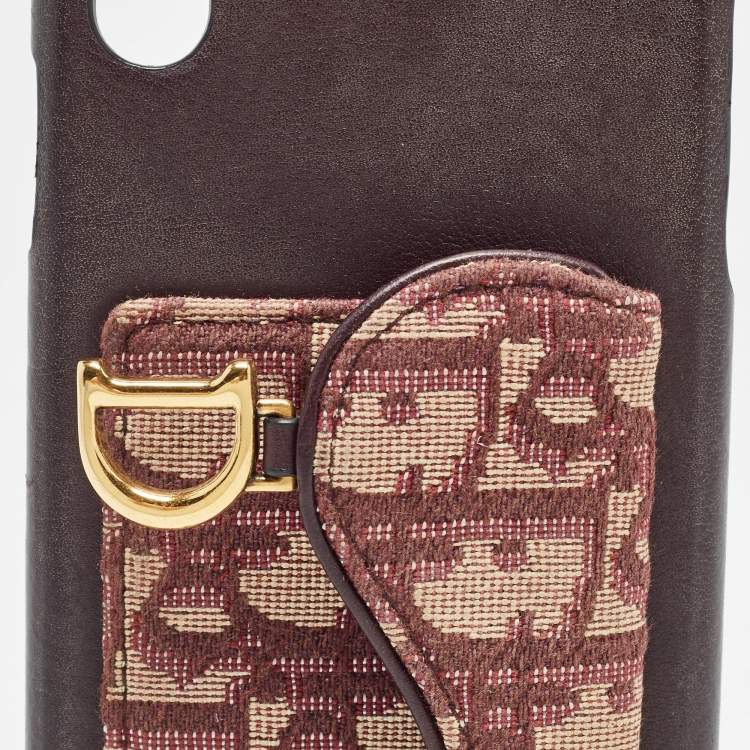 Pre Owned Dior Burgundy Oblique Canvas and Leather iPhone XS Max Case