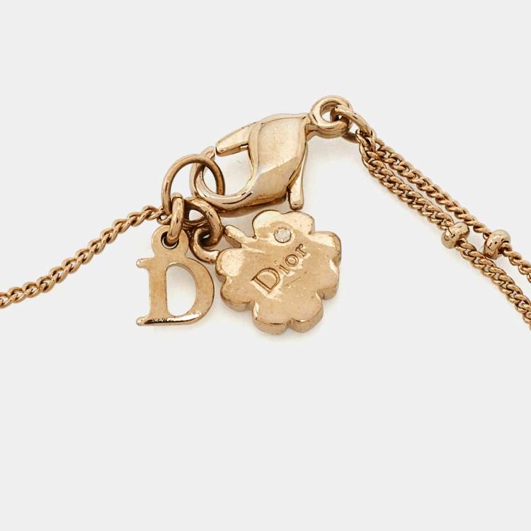 Pre Owned Dior Interlocking Heart Crystal Gold Tone Bracelet