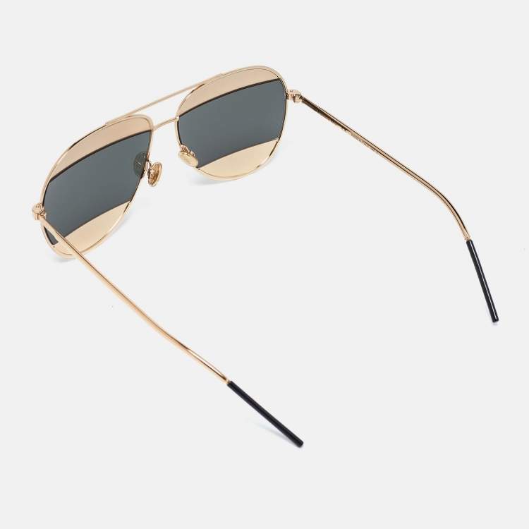 Pre Owned Dior Gold Tone/Grey 000DC DiorSplit 1 Aviator Sunglasses