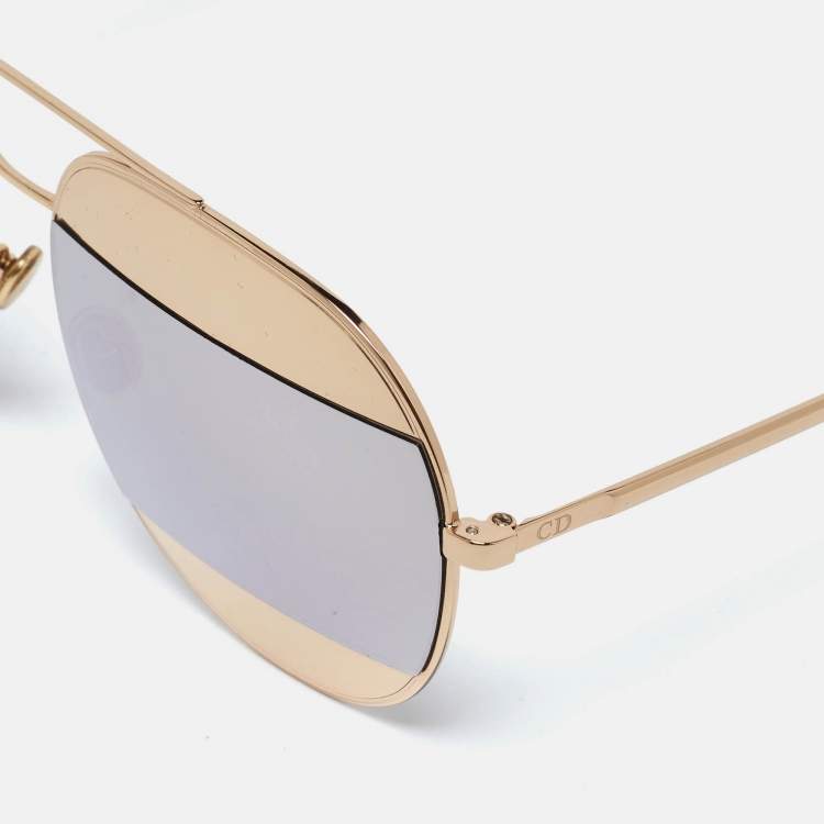 Pre Owned Dior Gold Tone/Grey 000DC DiorSplit 1 Aviator Sunglasses