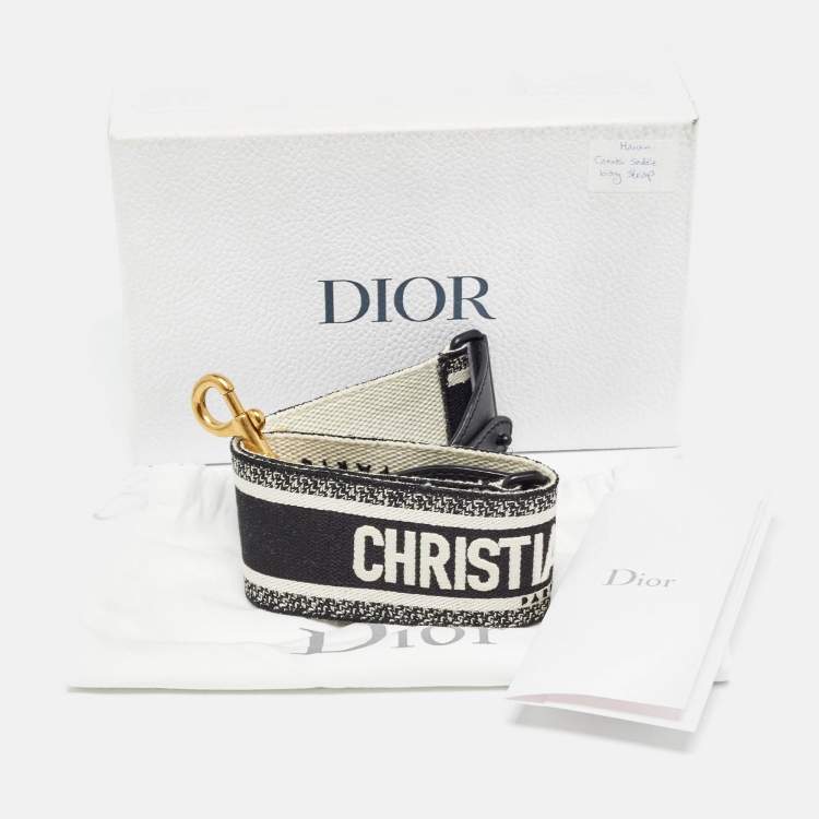 Pre Owned Dior Black/White Logo Canvas and Leather Shoulder Bag Strap