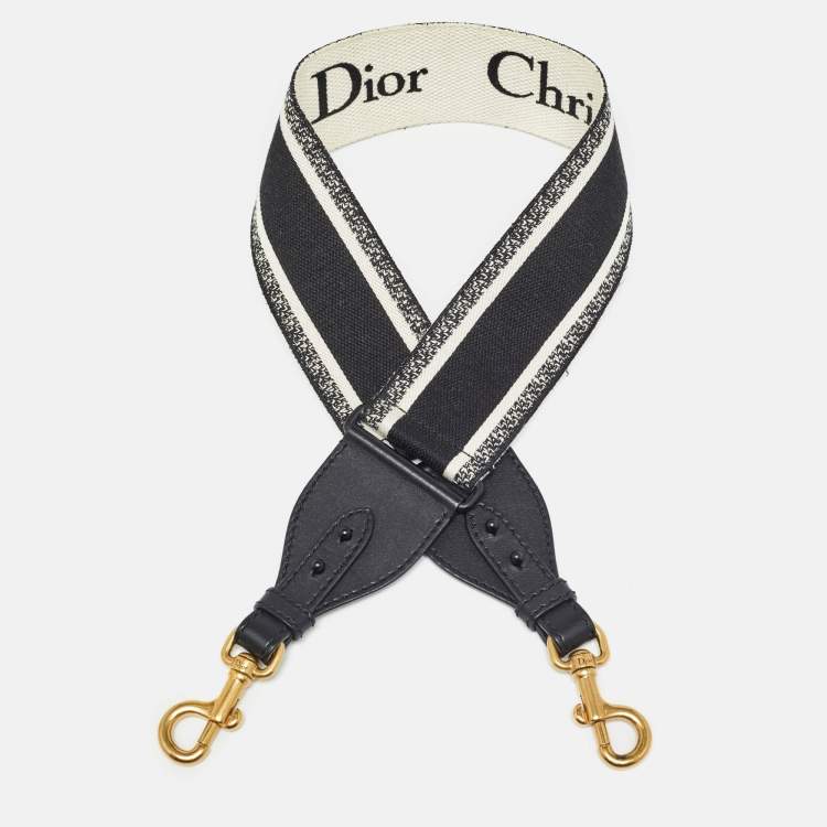 Pre Owned Dior Black/White Logo Canvas and Leather Shoulder Bag Strap