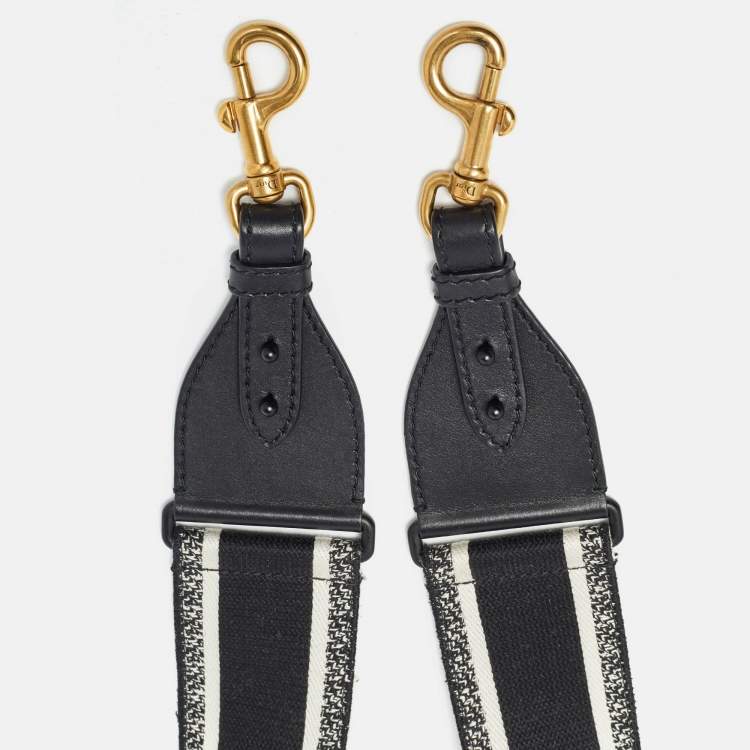 Pre Owned Dior Black/White Logo Canvas and Leather Shoulder Bag Strap