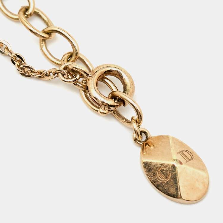 Pre Owned Dior CD Crystal Charm Gold Tone Bracelet