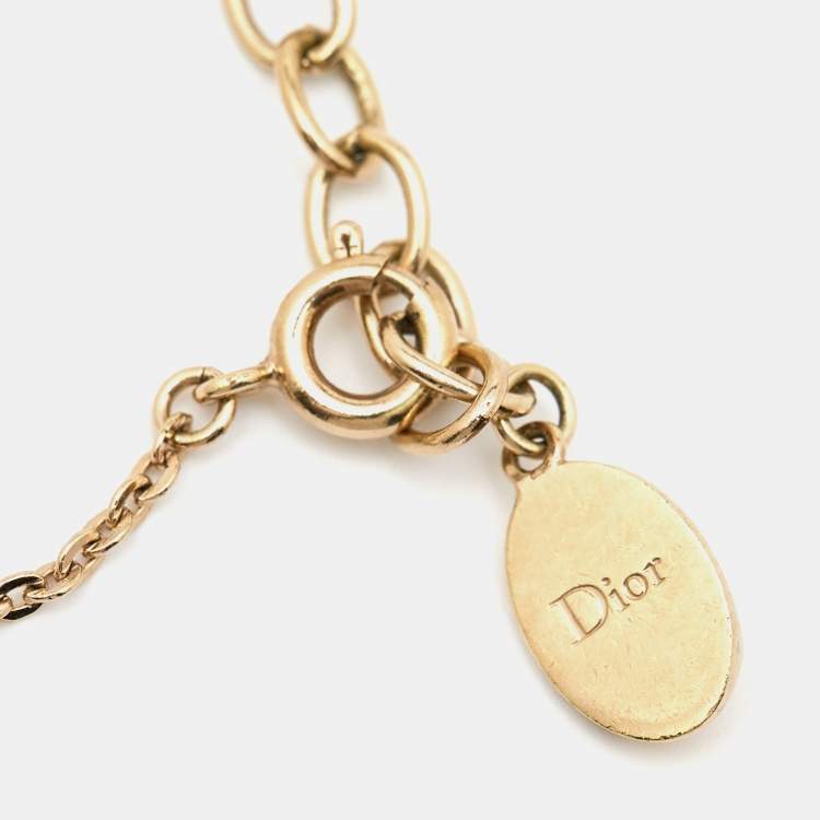 Pre Owned Dior CD Crystal Charm Gold Tone Bracelet