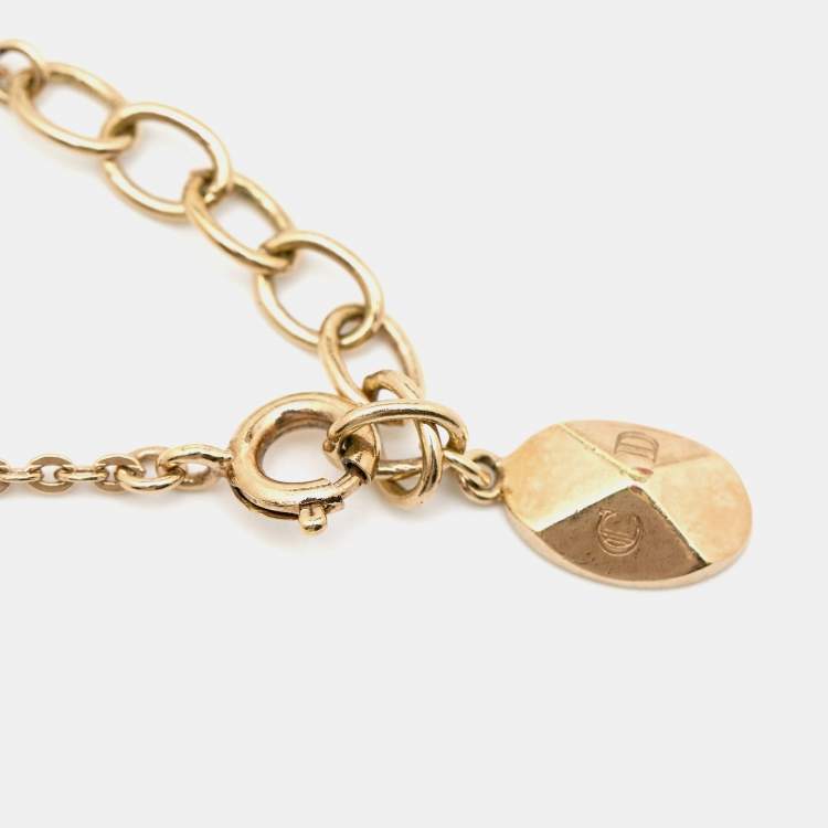 Pre Owned Dior CD Crystal Charm Gold Tone Bracelet