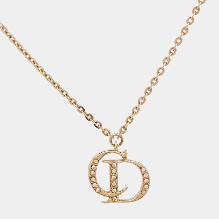 Pre Owned Dior CD Crystal Charm Gold Tone Bracelet